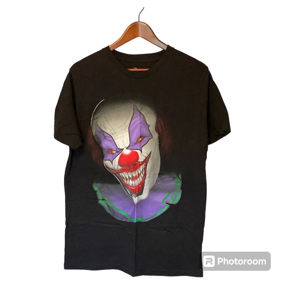 Clown Scary Halloween Black S/S T-Shirt Men's Size M Medium Tee Screen Print